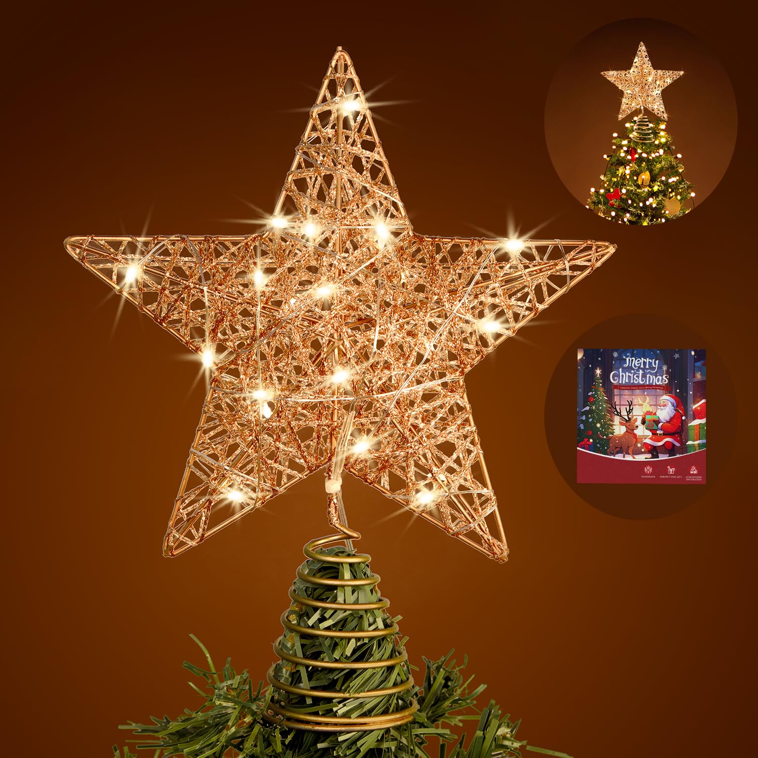 Amazon.com: Christmas Star Tree Topper, 10 in Santa Gift Rose Gold